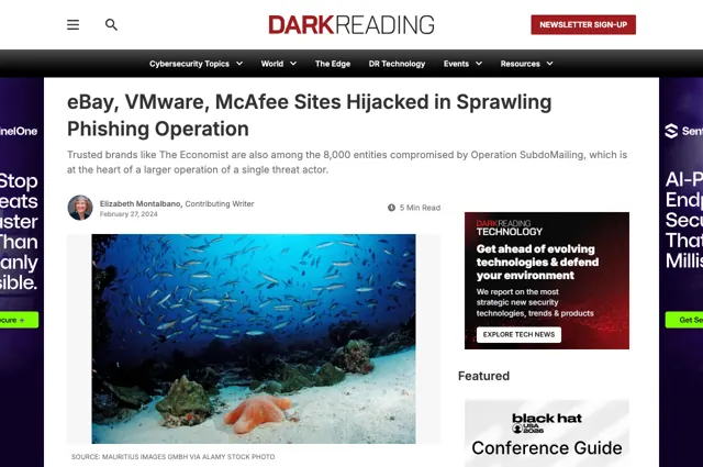 Dark Reading: EBay, VMware, McAfee Subdomains Hijacked in Sprawling Phishing Operation